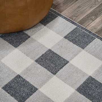 Gingham Gradient Plaid Cottage Machine-washable Area Rug